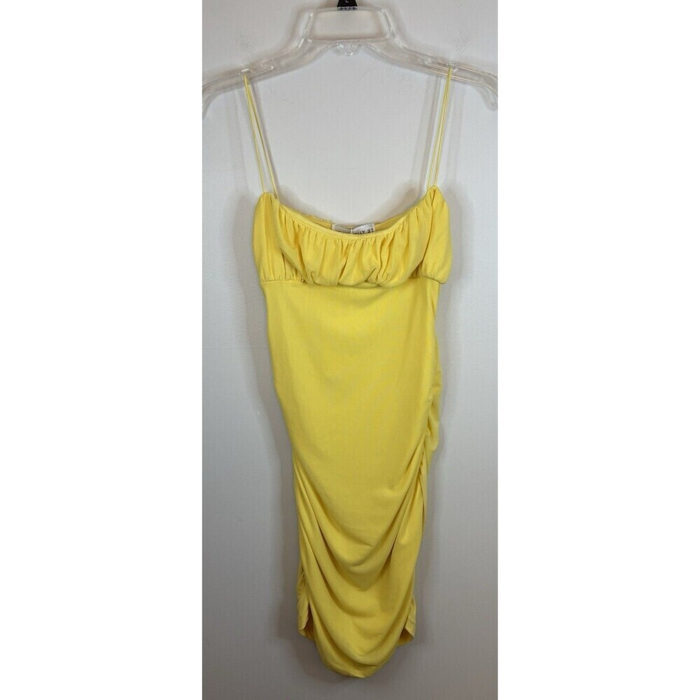 HELLO MOLLY Yellow Gathered Bust Mini Bodycon Dress Large Straps Stretch Spring